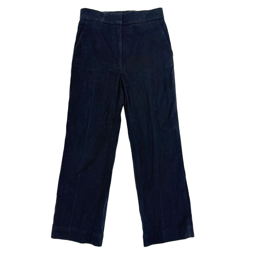 COS Twill Cotton Straight Leg Crop High Rise Pants US 2 Navy Blue Office EUC B44